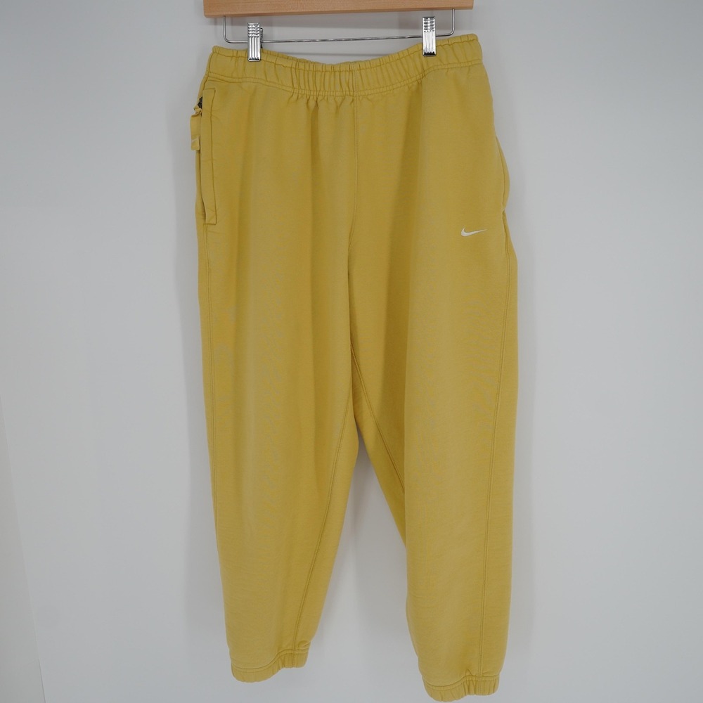 Nike Sweatpants Mens M Yellow Fleece Cotton Polyester Drawstring Pockets